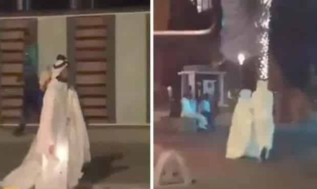 فتاة سعودية تتجول مع عريسها بفستان الزفاف على كورنيش جدة ! ( فيديو )
